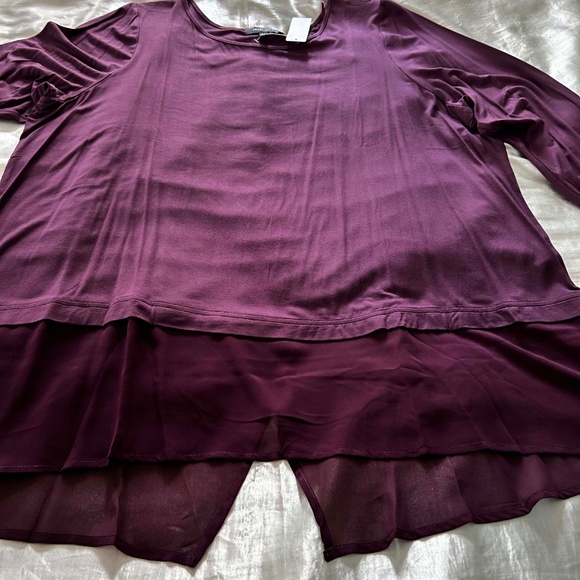 FOOLER TOP, CROSSOVER BACK DETAIL, WINE, SIZE 4X, LONG SLEEVES, VISCOSE/SPANDEX, - Picture 4 of 10